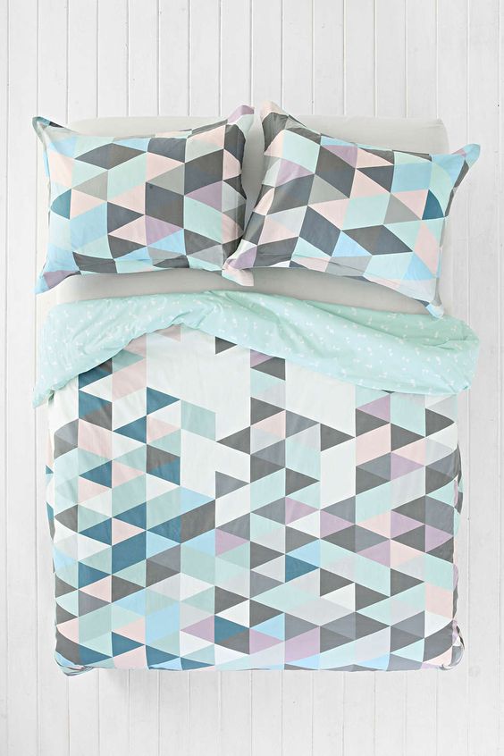Soft Pastel Cubes and Triangles Duvet