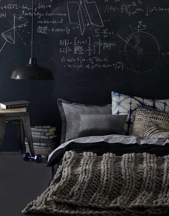 Black Chalkboard Wall with Math Equations Adds Academic Flair