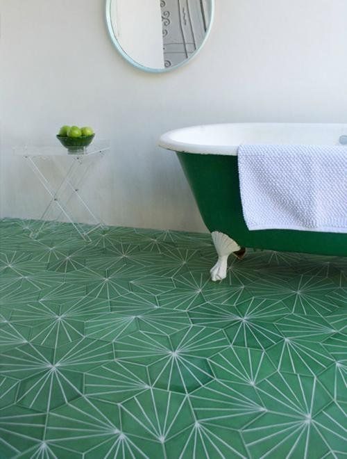 Geometric Green Tiles Create a Starburst Pattern