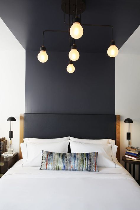 Dark Navy Ceiling Paint Creates a Dramatic Canopy