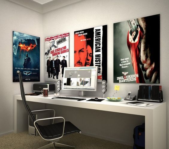 Movie Posters Add Personal Flair Above a Minimalist Desk