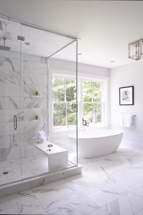 Built-in Marble Bench for Shower Towels and Essentials