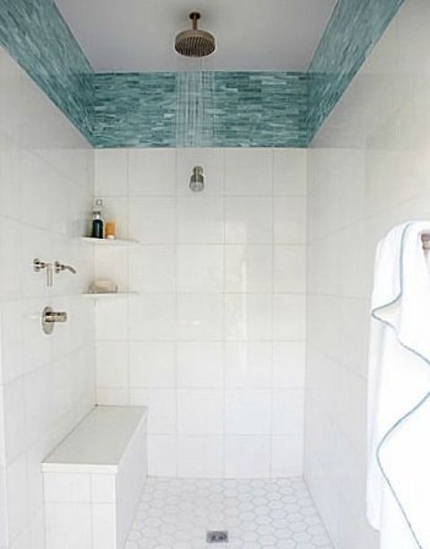 Glass Tile Band Adds Unexpected Color Above Shower