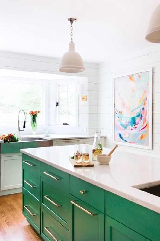 Bold Green Kitchen Island Adds a Central Focal Point