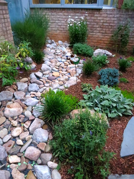 Natural Stone Creek Bed With Contrasting Greenery