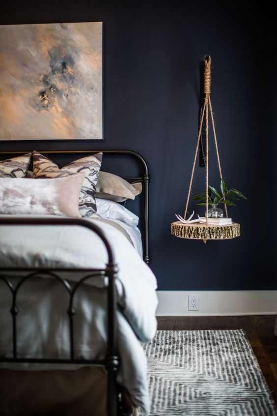 Round Wood Slice Shelf Hung by Twine with Antler Accent