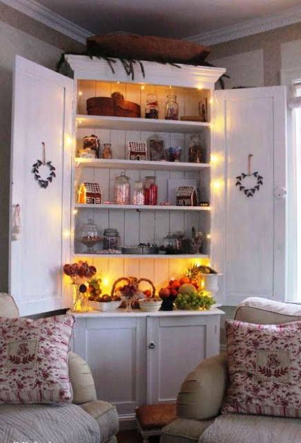 Highlight Cabinet Collections with String Lights