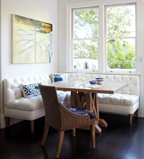 Tufted White Banquette Seating Adds a Luxe Feel
