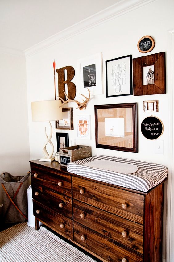 Gallery Wall With Antlers and Wooden Letter B