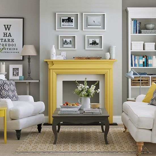 Yellow Fireplace Mantel Adds a Bright Focal Point