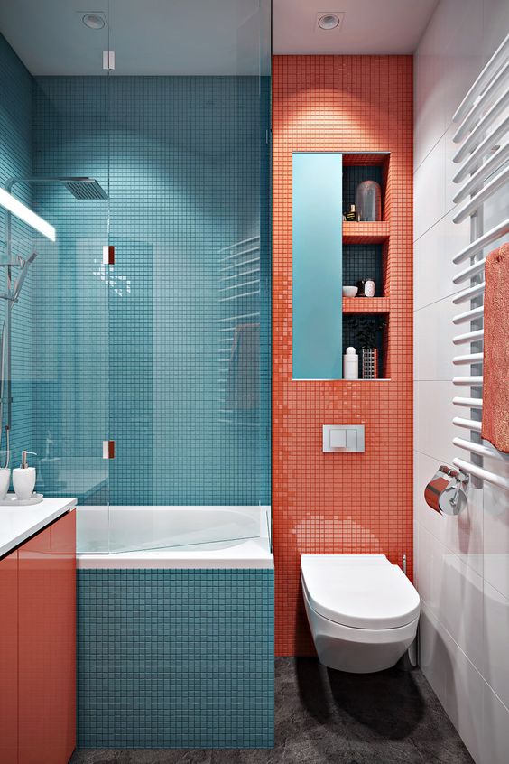 Recessed Shelves Break Up Tiled Walls
