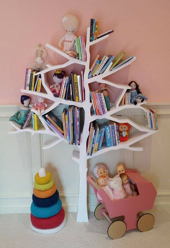 Whimsical Storytelling with a Tree-Shaped Bookshelf