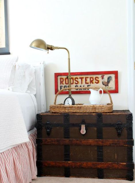 Woven Tray Organizes Bedside Essentials on a Trunk