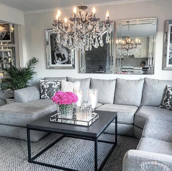 Mirrored Tray Holds Floral Arrangement and Candles