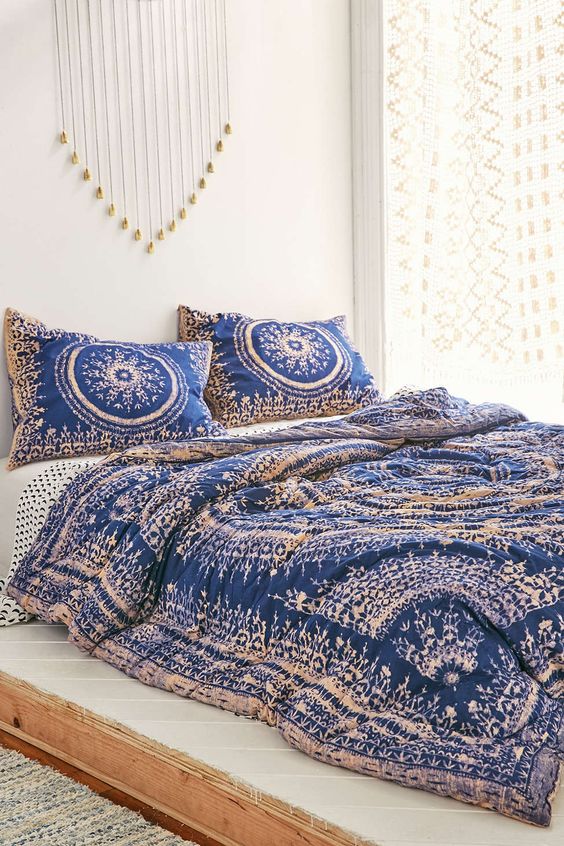 Deep Blue Bedding with Matching Mandala Pillow Pairs