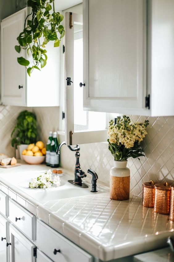 Place a Vase with Wood Accent on the Countertop