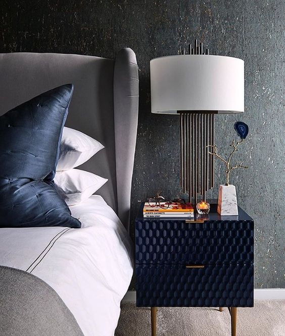 Textured Navy Nightstand Adds Geometric Interest