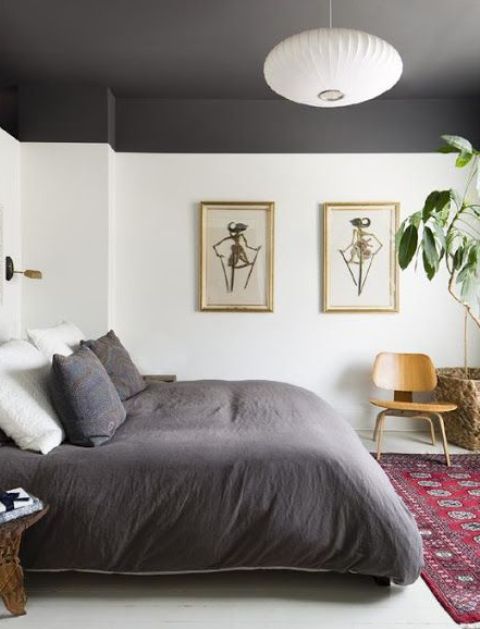 Dark Grey Ceiling Paint Creates a Dramatic Canopy Effect