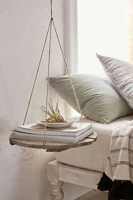 Round Wood Slice Shelf Hung by Twine with Air Plant