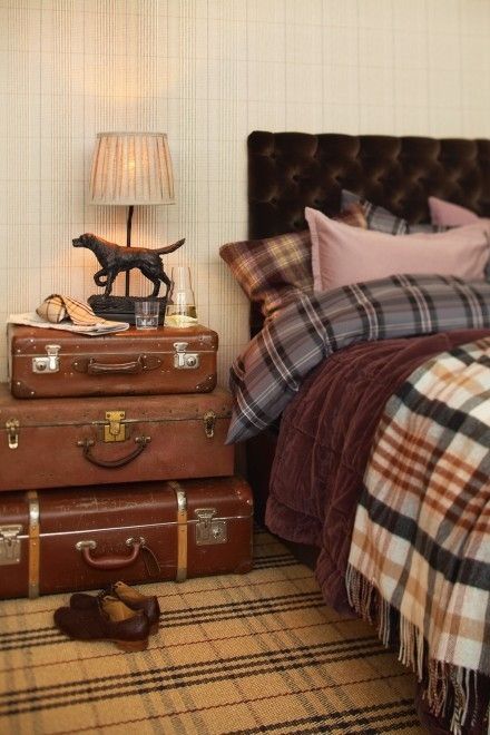 Vintage Suitcases Stacked for Rustic Bedside Storage