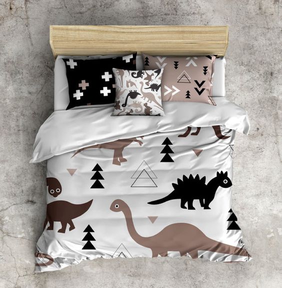 Dinosaur Bedding with Geometric Accents