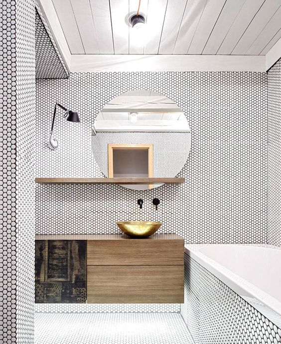 Floating Vanity with Textured Drawer Front Adds Graphic Interest