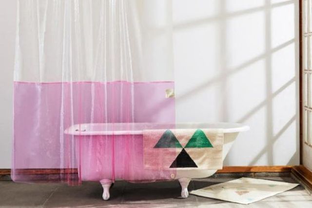 Two-Tone Shower Curtain Adds a Soft Color Block