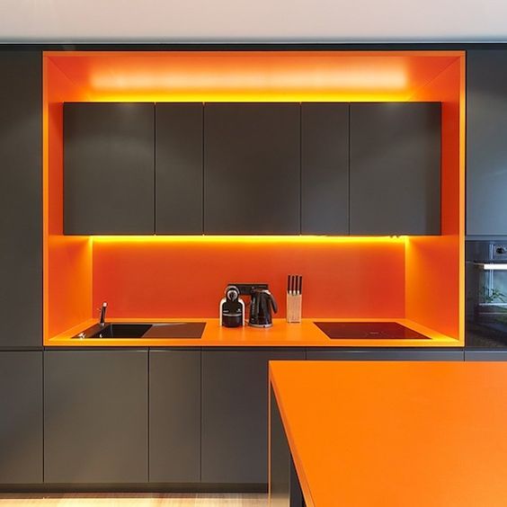 Recessed Orange Niche With Integrated Lighting
