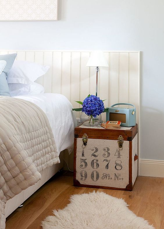 Give a Wooden Trunk Nightstand a Vintage Touch