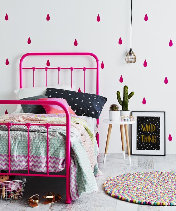 Pink Metal Bed Frame Adds Bold Color