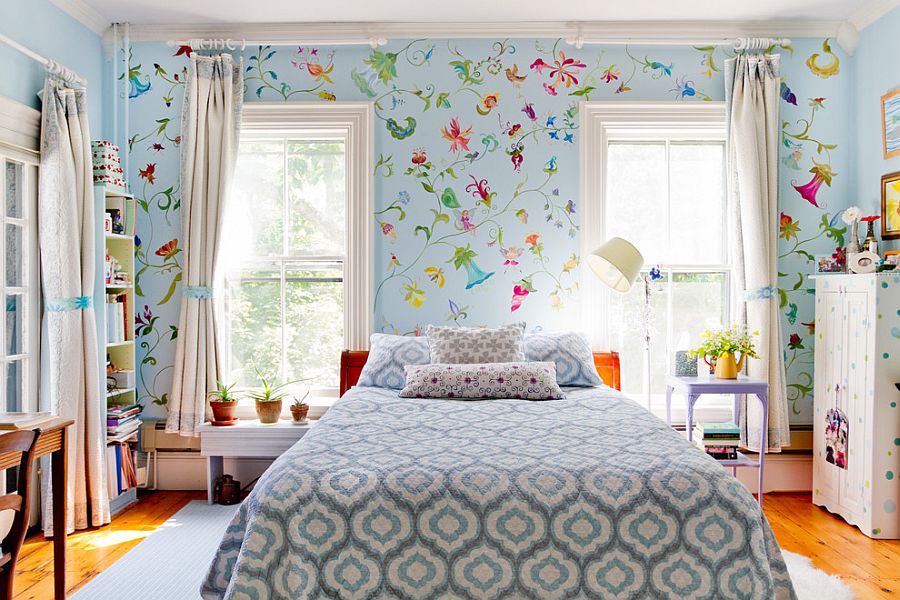 Floral Wallpaper Adds Whimsical Charm to Bedroom Walls