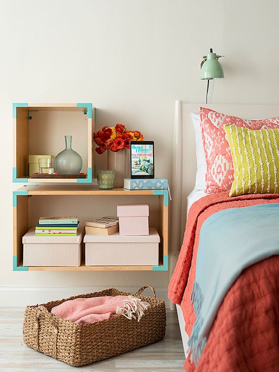 Wooden Cube Shelves With Bright Corner Caps