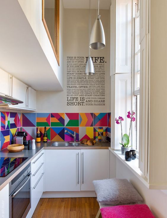 Geometric Tile Backsplash Adds Bold Color Blocks