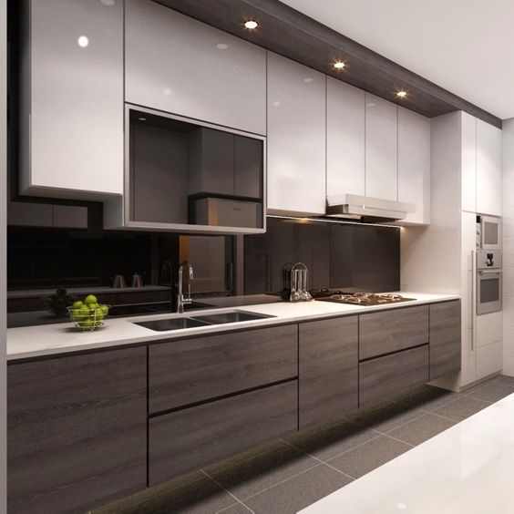 Dark Wood Cabinets with Integrated Drawer Pulls