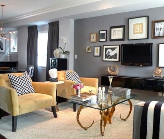 Yellow Armchairs Add a Bold Statement to Grey Walls