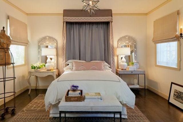 Ornate Mirrors Above Bedside Tables Frame the Lamps