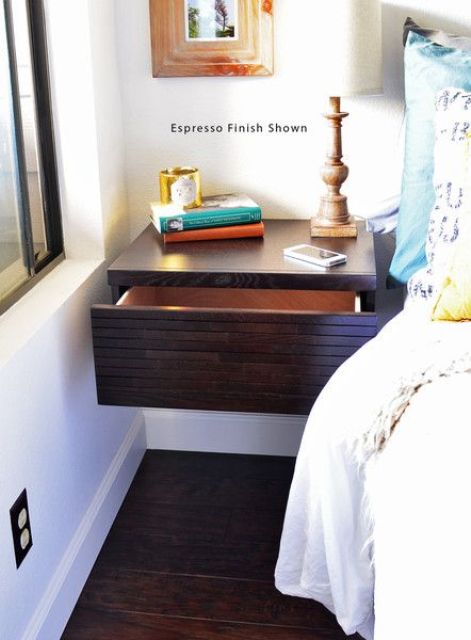 Dark Wood Nightstand With Horizontal Drawer Detail