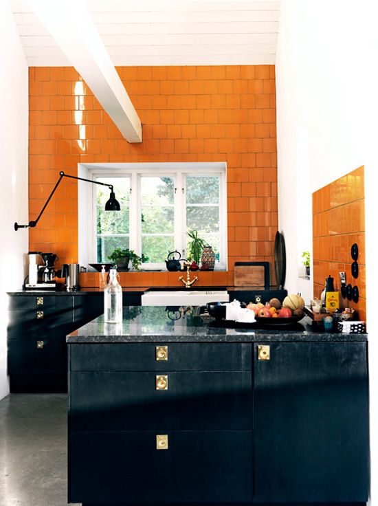 Orange Tile Backsplash Adds Warmth To Kitchen Walls