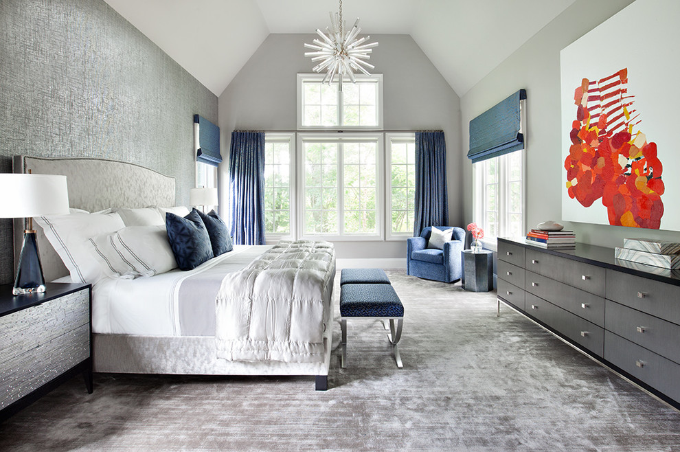 Textured Silver Wallpaper Adds Sophistication Behind the Headboard