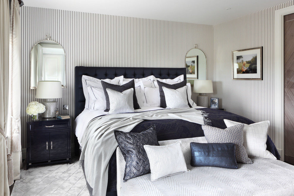 Dark Lacquered Nightstand Adds Glamour Next to Bed