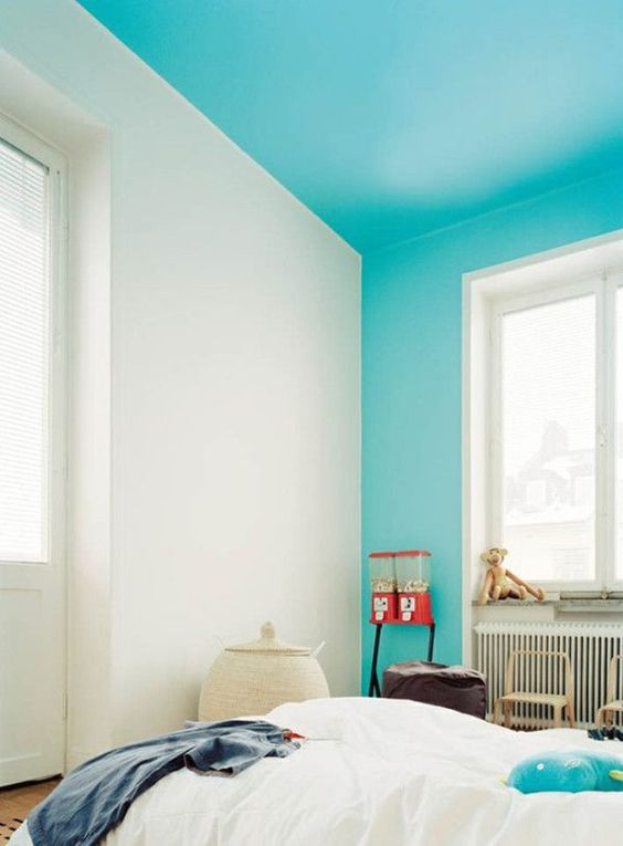 Bright Turquoise Ceiling Paint Creates an Airy Sky Effect