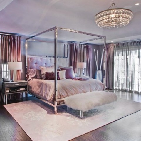 Chrome Four-Poster Bed Frame to Anchor the Room