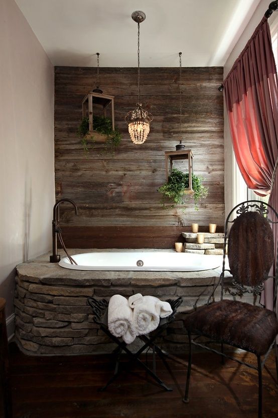 Wood Plank Wall with Hanging Lanterns and Greenery