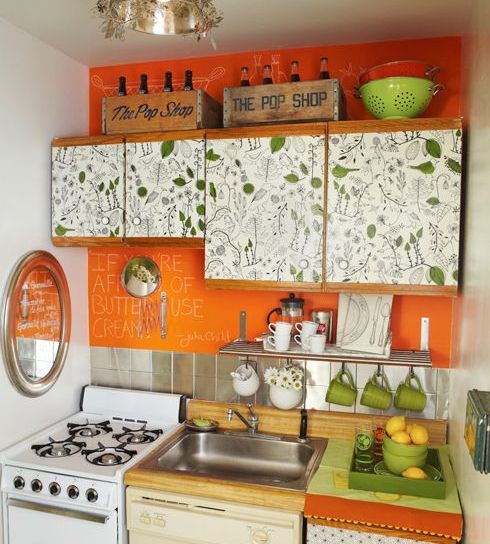 Fabric-Covered Cabinet Doors Add Patterned Charm