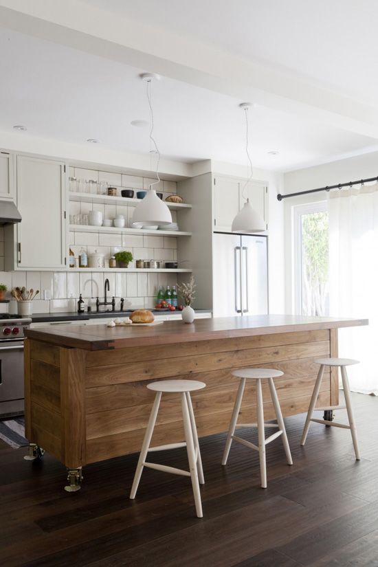 Wooden Kitchen Island On Wheels For Flexible Layouts