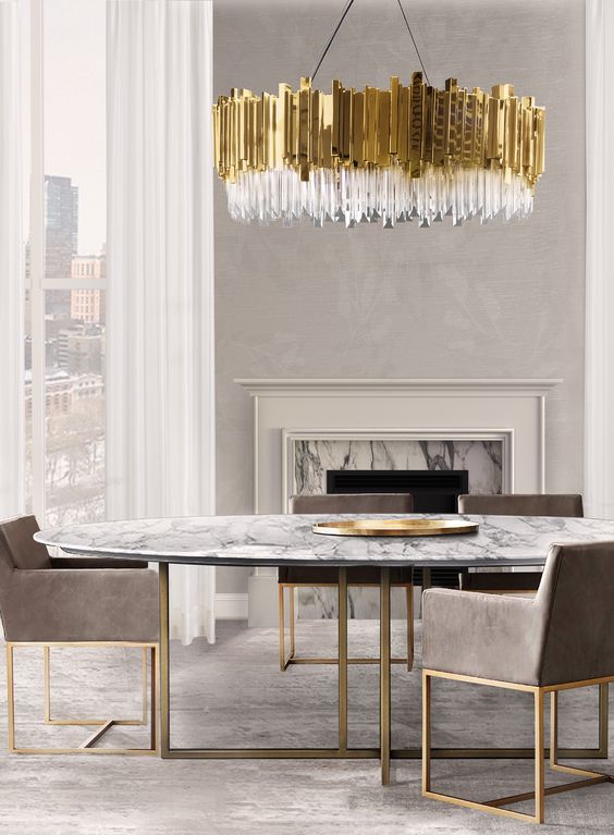 Glamorous Chandelier with Gold Rods and Crystal Drops