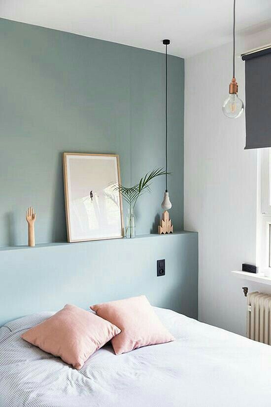 Two-Tone Headboard Wall Creates a Built-In Shelf