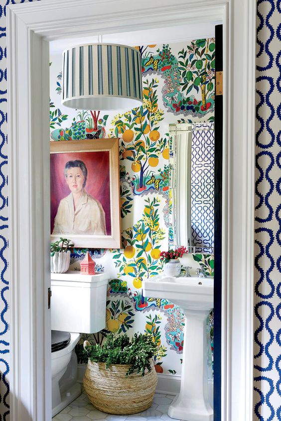 Large Woven Basket Adds Natural Texture Near Toilet