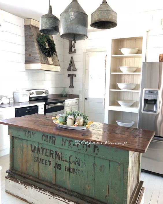 Repurpose a Vintage Crate as a Kitchen Island with Painted Signage