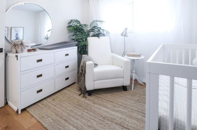 Oversized Round Mirror Above White Dresser